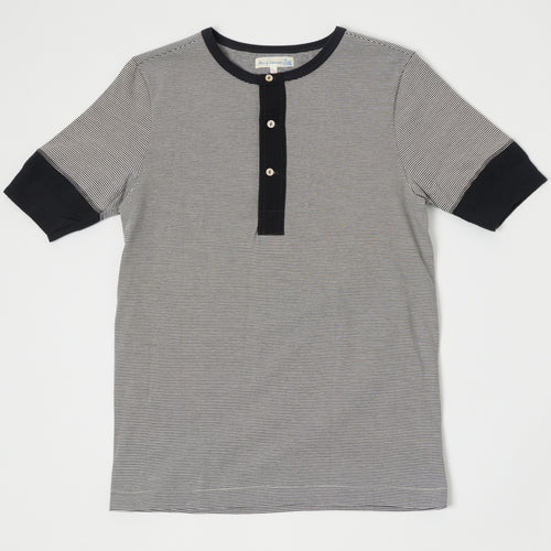Merz b. Schwanen 'The Originals' 227 Short Sleeve Striped Henley - Charcoal/Nature