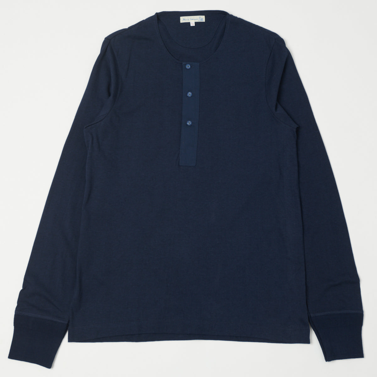 Merz b. Schwanen 'The Originals' 102 Lightweight Long Sleeve Henley - Ink Blue