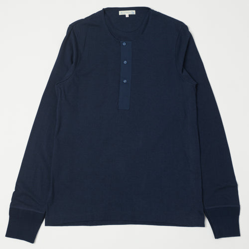 Merz b. Schwanen 'The Originals' 102 Lightweight Long Sleeve Henley - Ink Blue