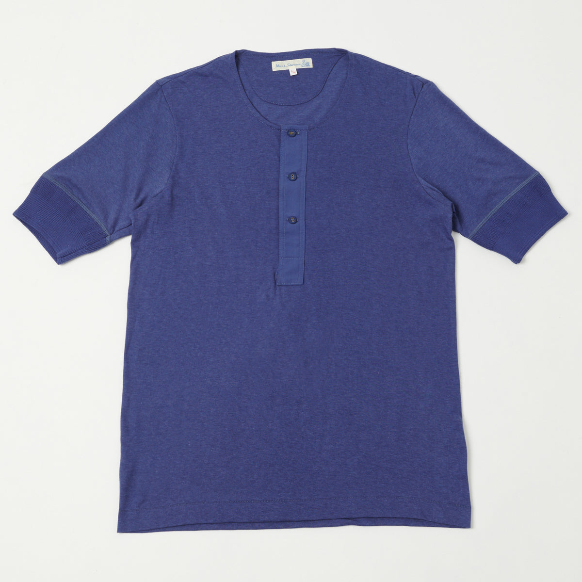 Merz b. Schwanen 'The Originals' 103 Lightweight Short Sleeve Henley - Pacific