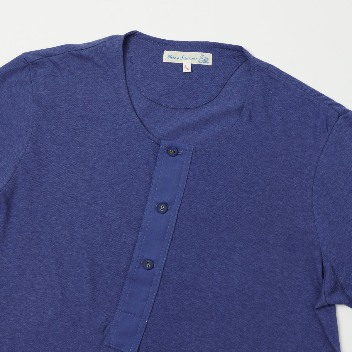 Merz b. Schwanen 'The Originals' 103 Lightweight Short Sleeve Henley - Pacific
