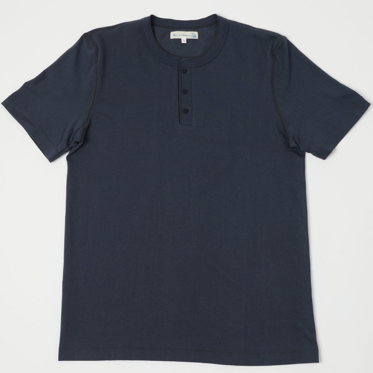 Merz b. Schwanen 'The Originals' 204SL Short Sleeve Henley - Navy