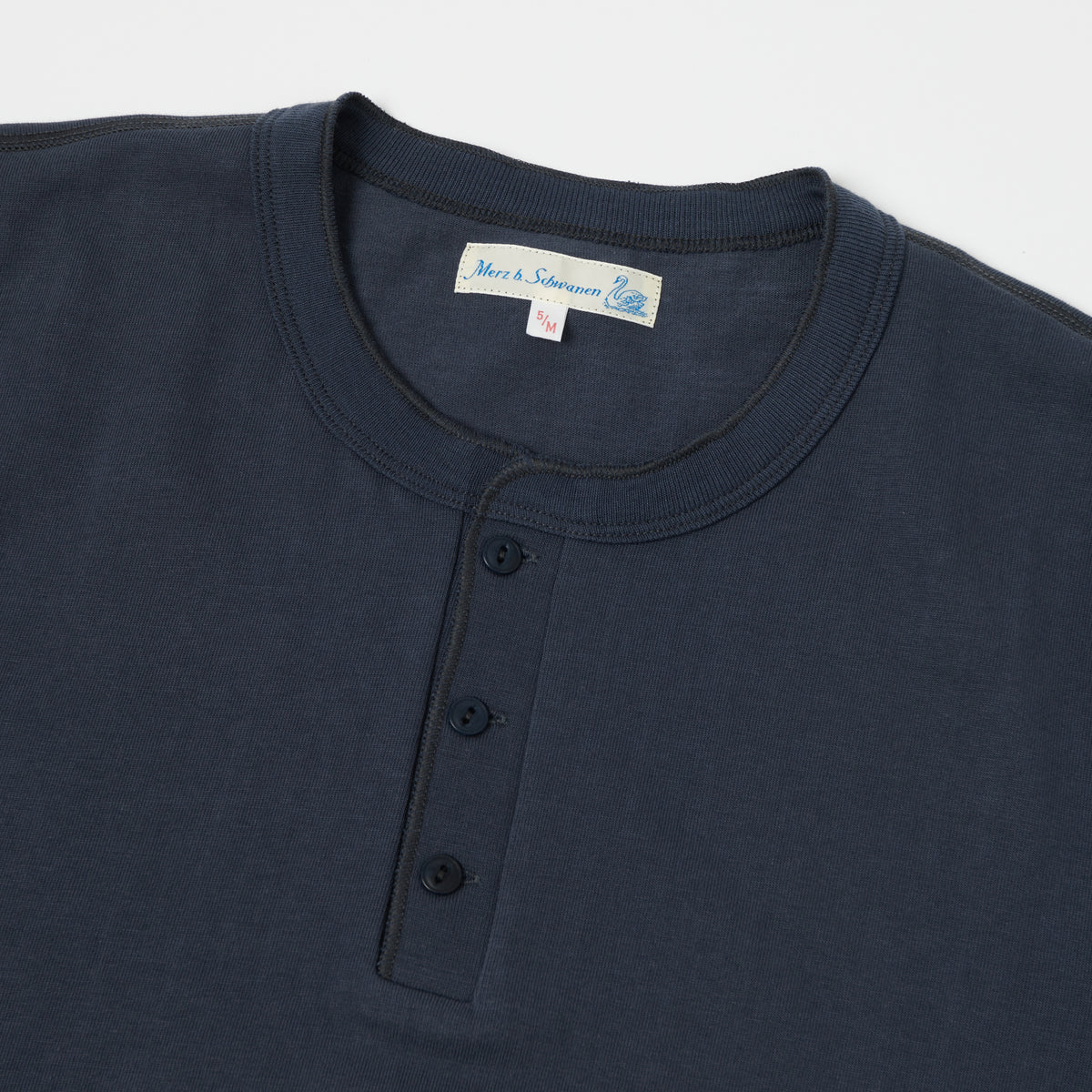 Merz b. Schwanen 'The Originals' 204SL Short Sleeve Henley - Navy