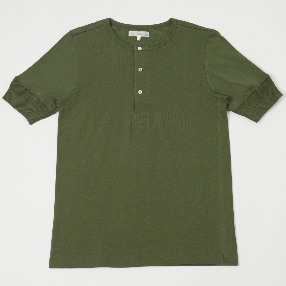 Merz b. Schwanen 'The Originals' 207 Short Sleeve Henley - Army Green