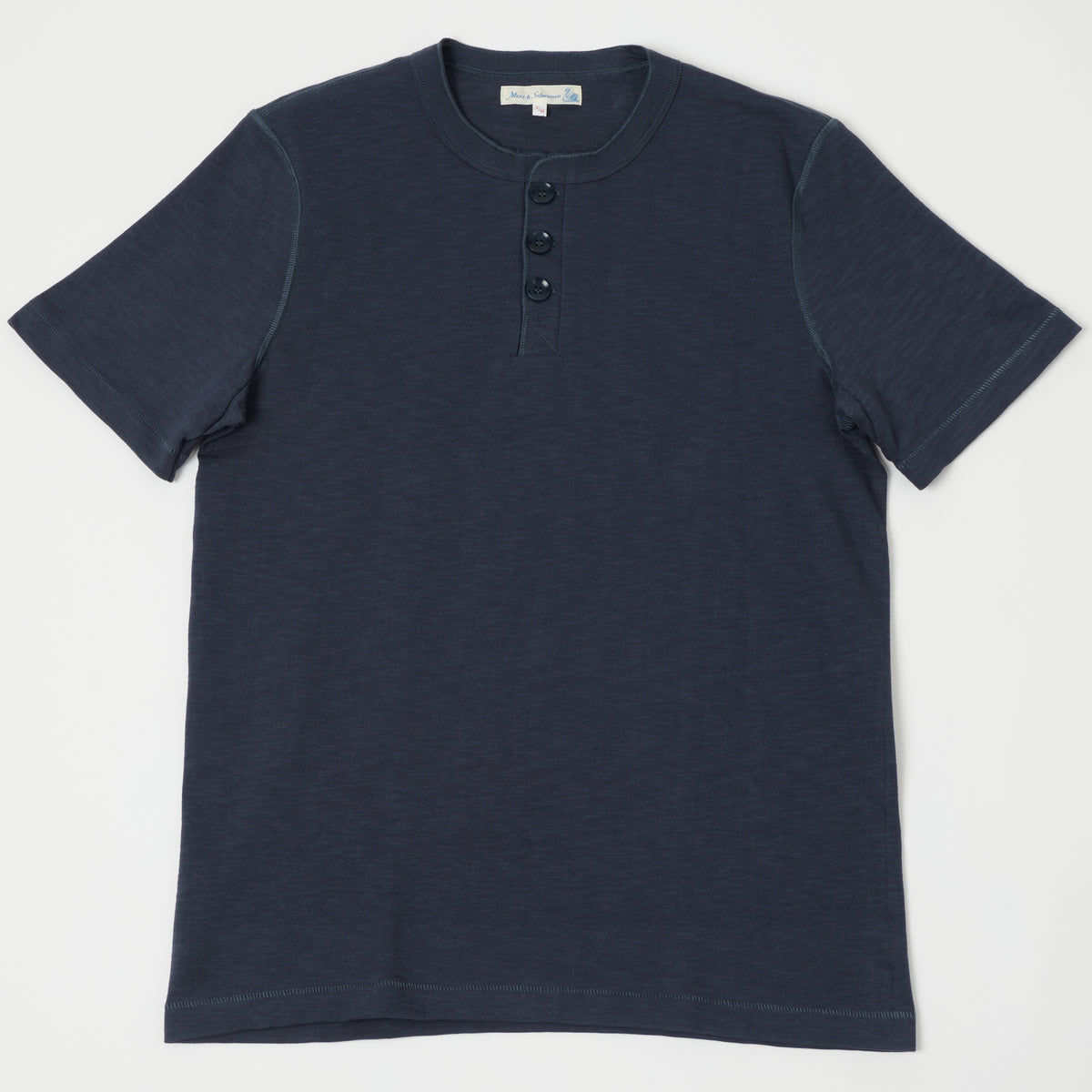 Merz b. Schwanen 'The Originals' 2S04SL Heavyweight Short Sleeve Henley - Navy