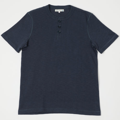 Merz b. Schwanen 'The Originals' 2S04SL Heavyweight Short Sleeve Henley - Navy