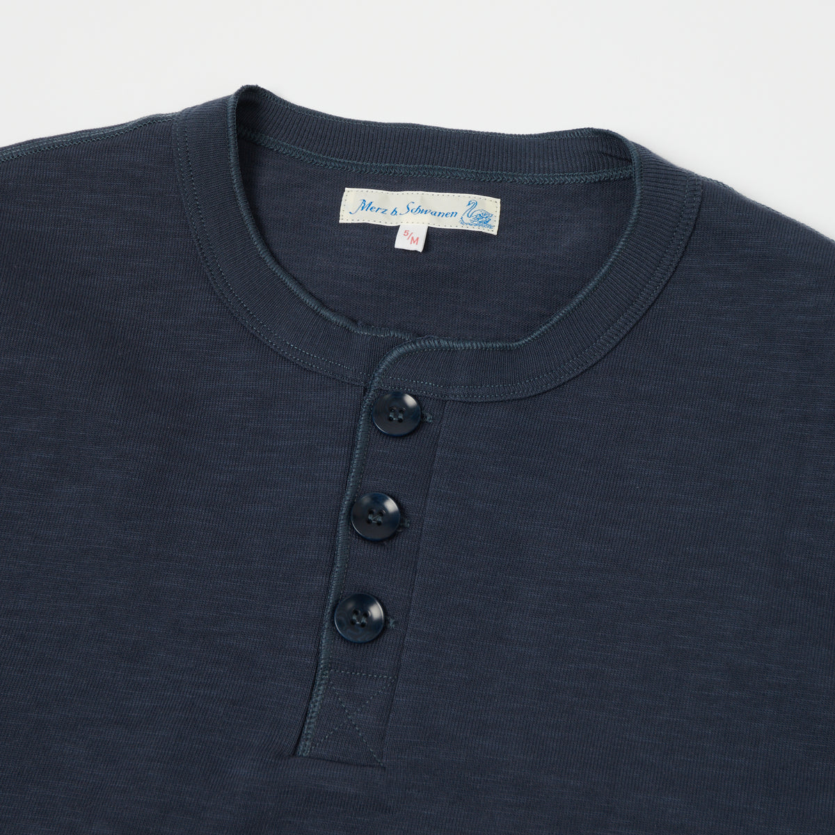 Merz b. Schwanen 'The Originals' 2S04SL Heavyweight Short Sleeve Henley - Navy