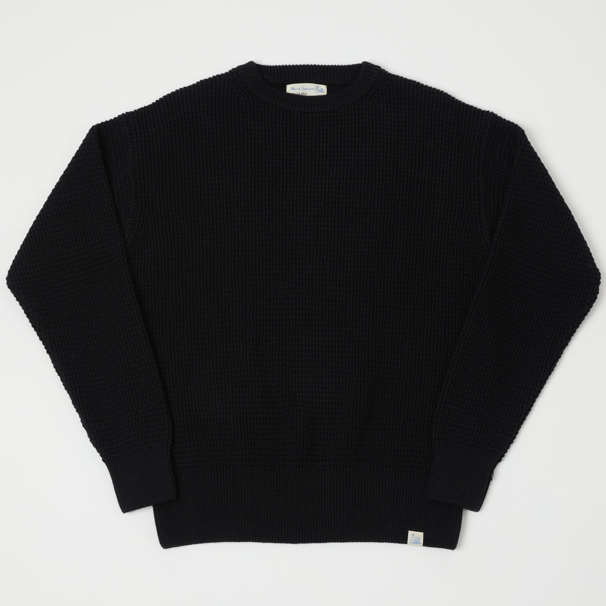 Merz b. Schwanen CCWC01 Knit Crew Waffle Pullover - Deep Black