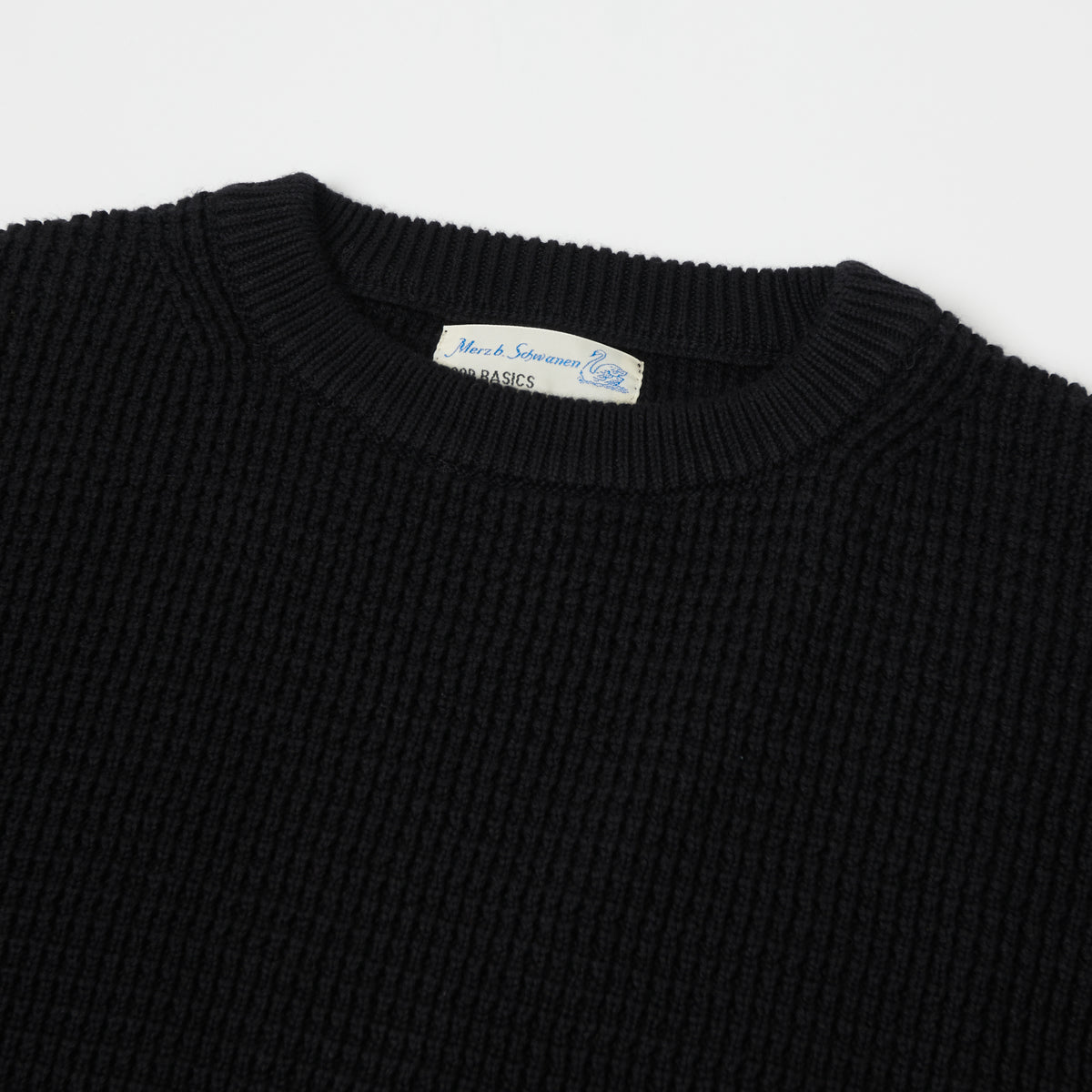 Merz b. Schwanen CCWC01 Knit Crew Waffle Pullover - Deep Black