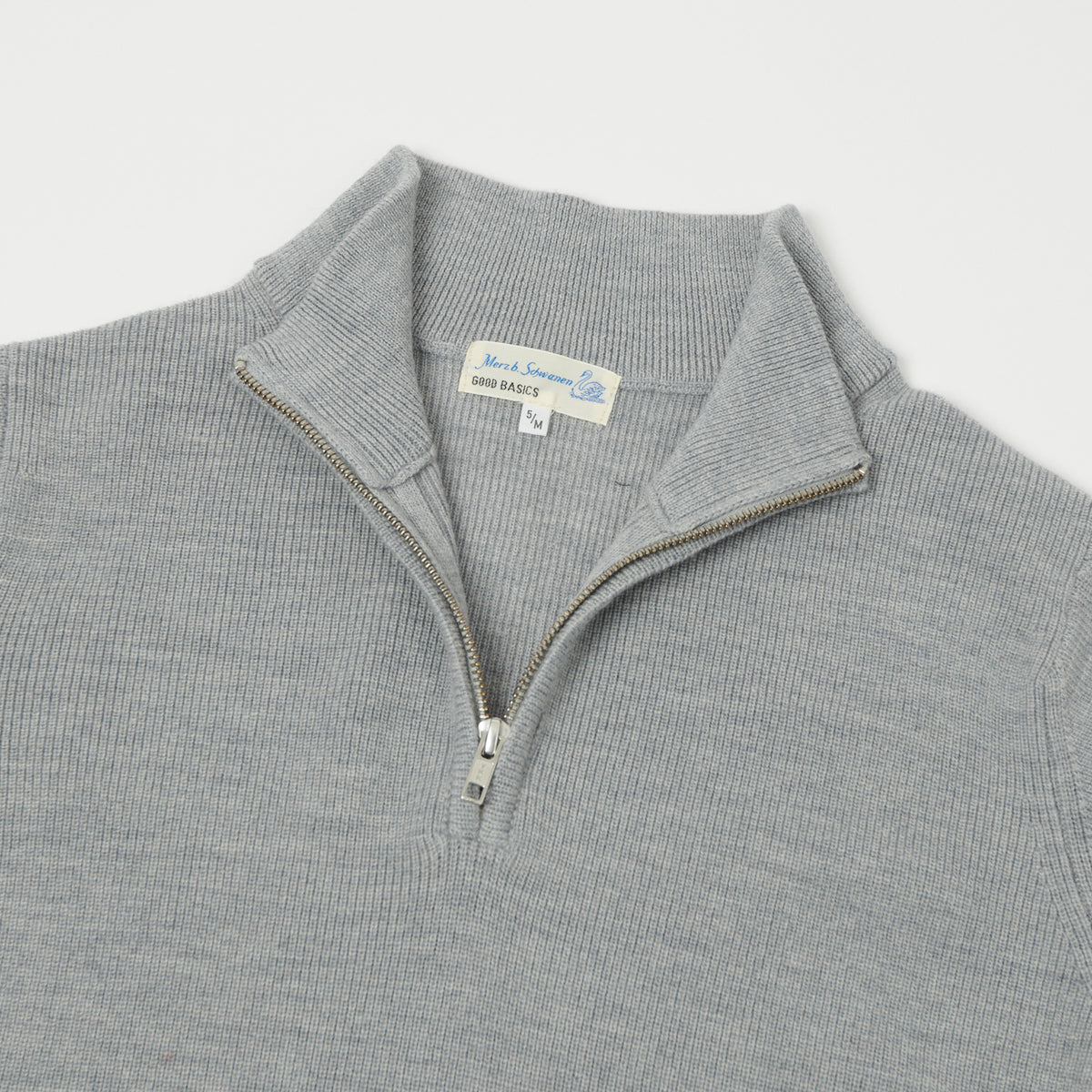 Merz b. Schwanen Merino Wool Quarter Zip Pullover - Grey Marl