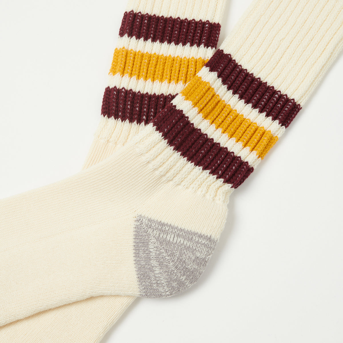 RoToTo Coarse Ribbed Oldschool Crew Sock - Bordeaux/Yellow