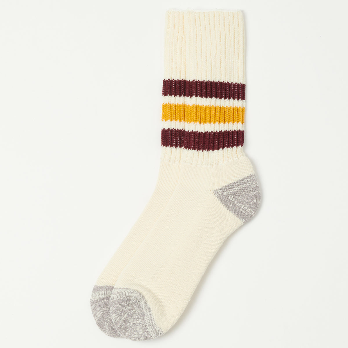 RoToTo Coarse Ribbed Oldschool Crew Sock - Bordeaux/Yellow