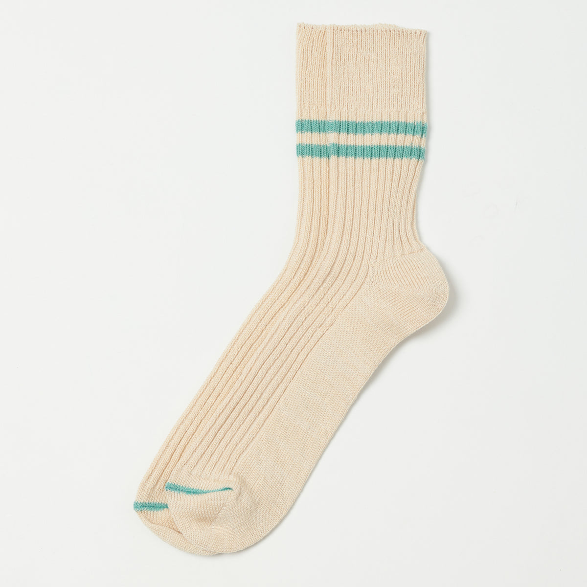 RoToTo Hemp & Organic Cotton Stripe Sock - White Sand/Turquoise