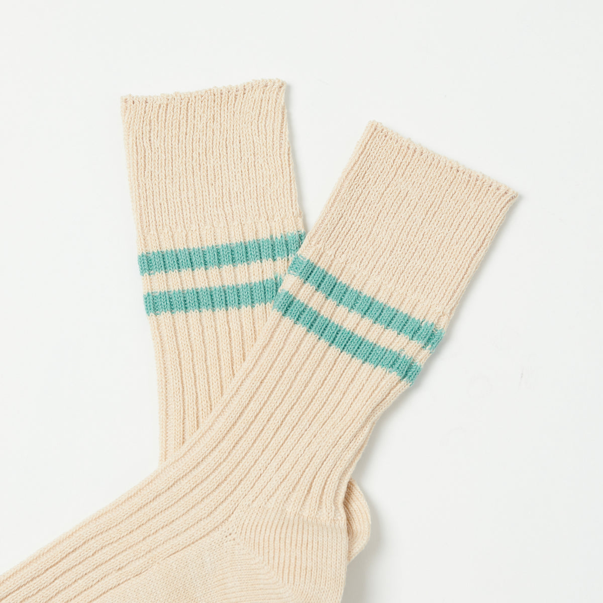 RoToTo Hemp & Organic Cotton Stripe Sock - White Sand/Turquoise