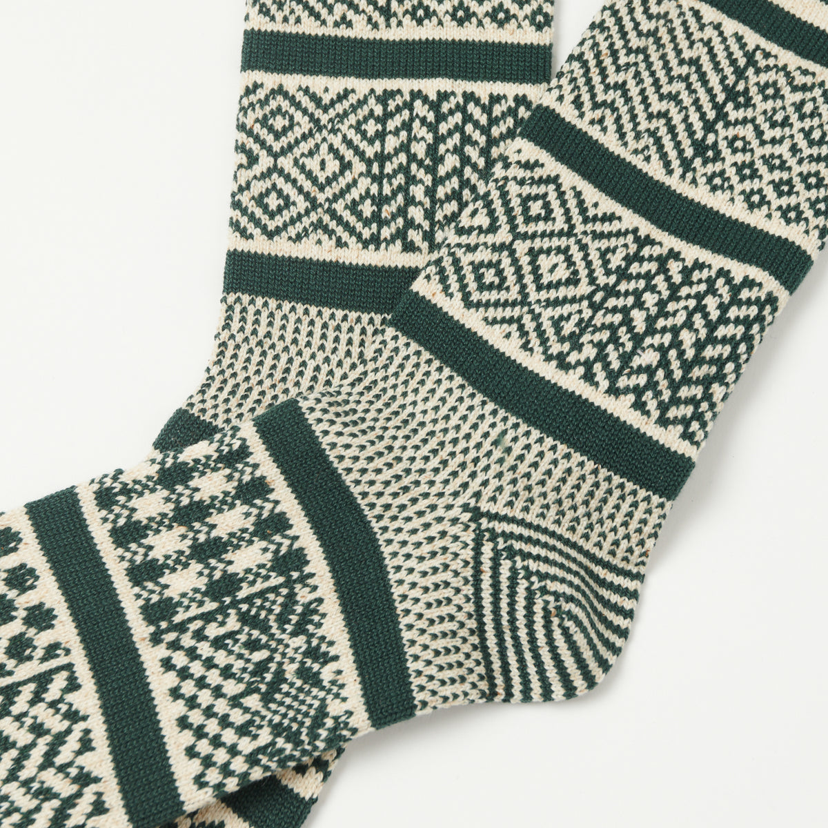 RoToTo Multi Jacquard Sock - Ivory/Dark Green