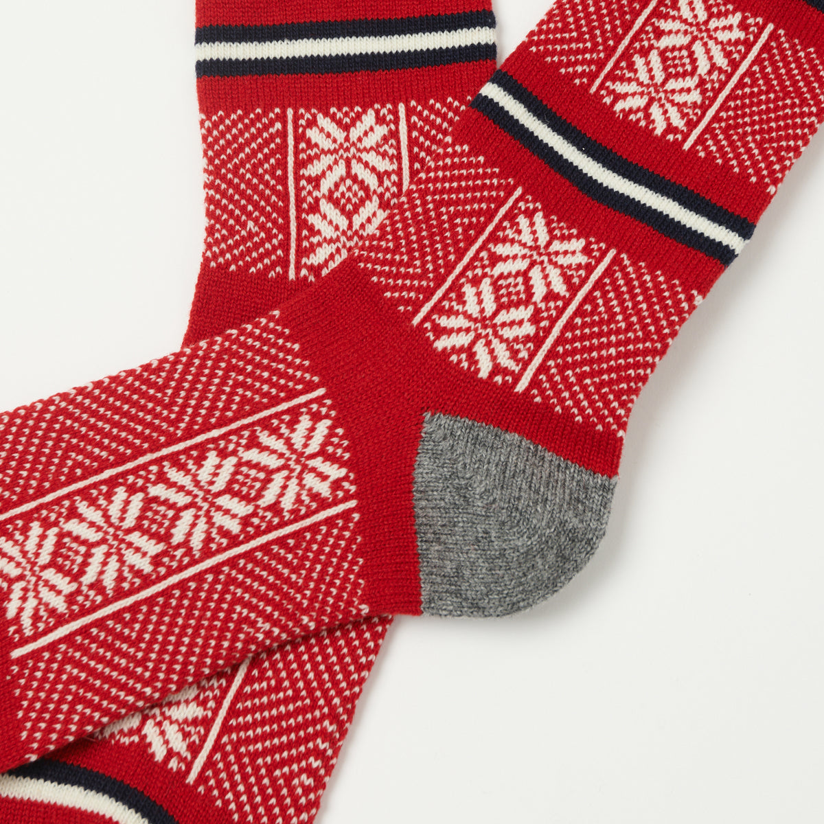 RoToTo Jacquard Crew Sock Ski Pattern - Red/Ivory