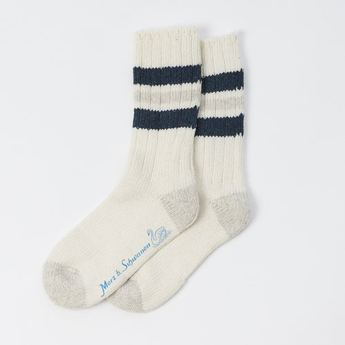 Merz b. Schwanen RW04 Recycled Wool Sock - Nature/Denim Blue