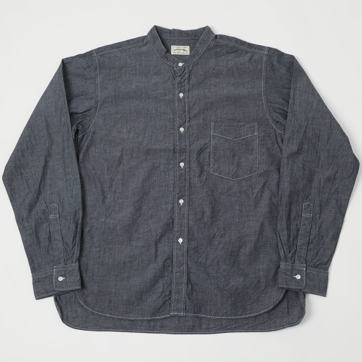Spellbound Stand Collar Chambray Shirt - Navy