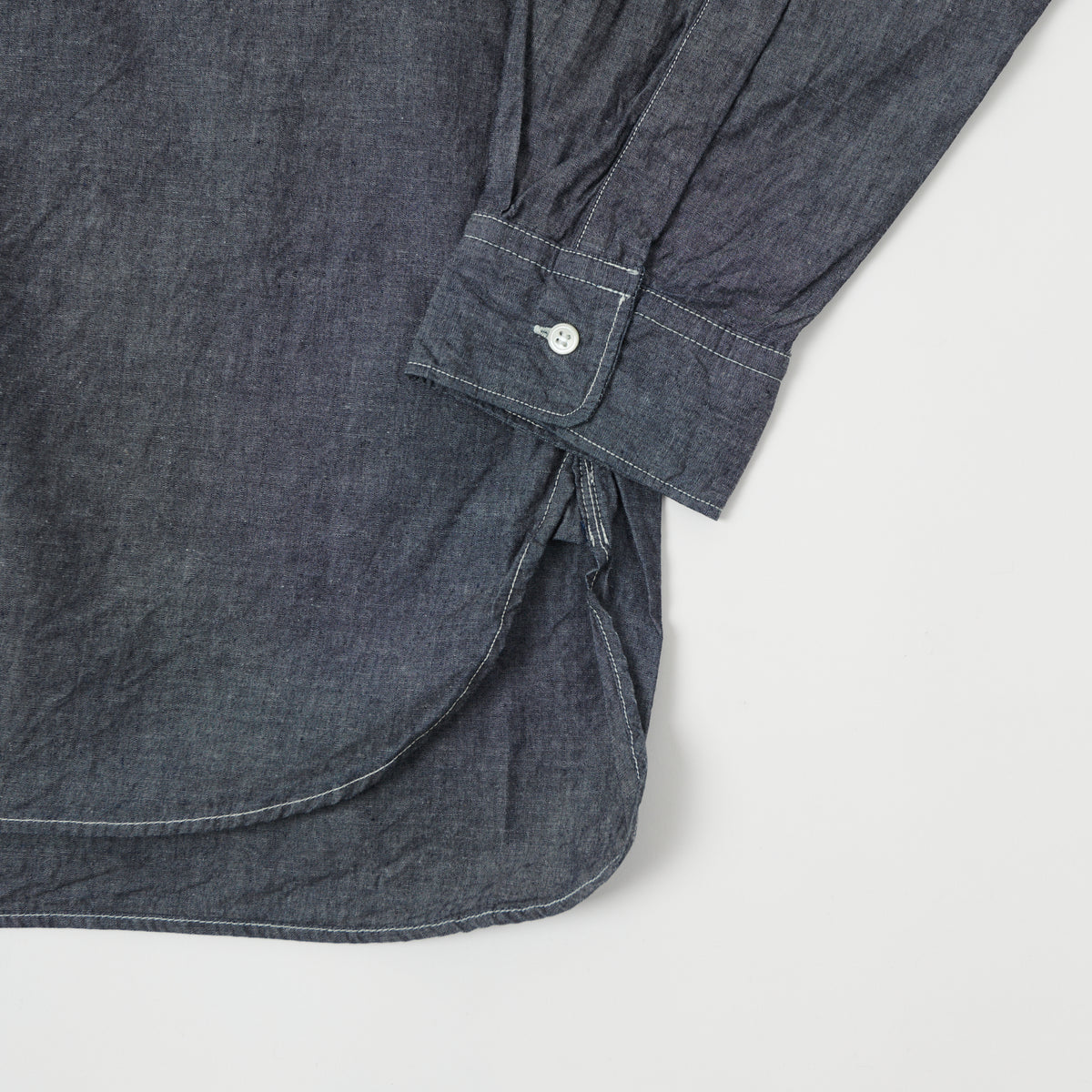 Spellbound Stand Collar Chambray Shirt - Navy