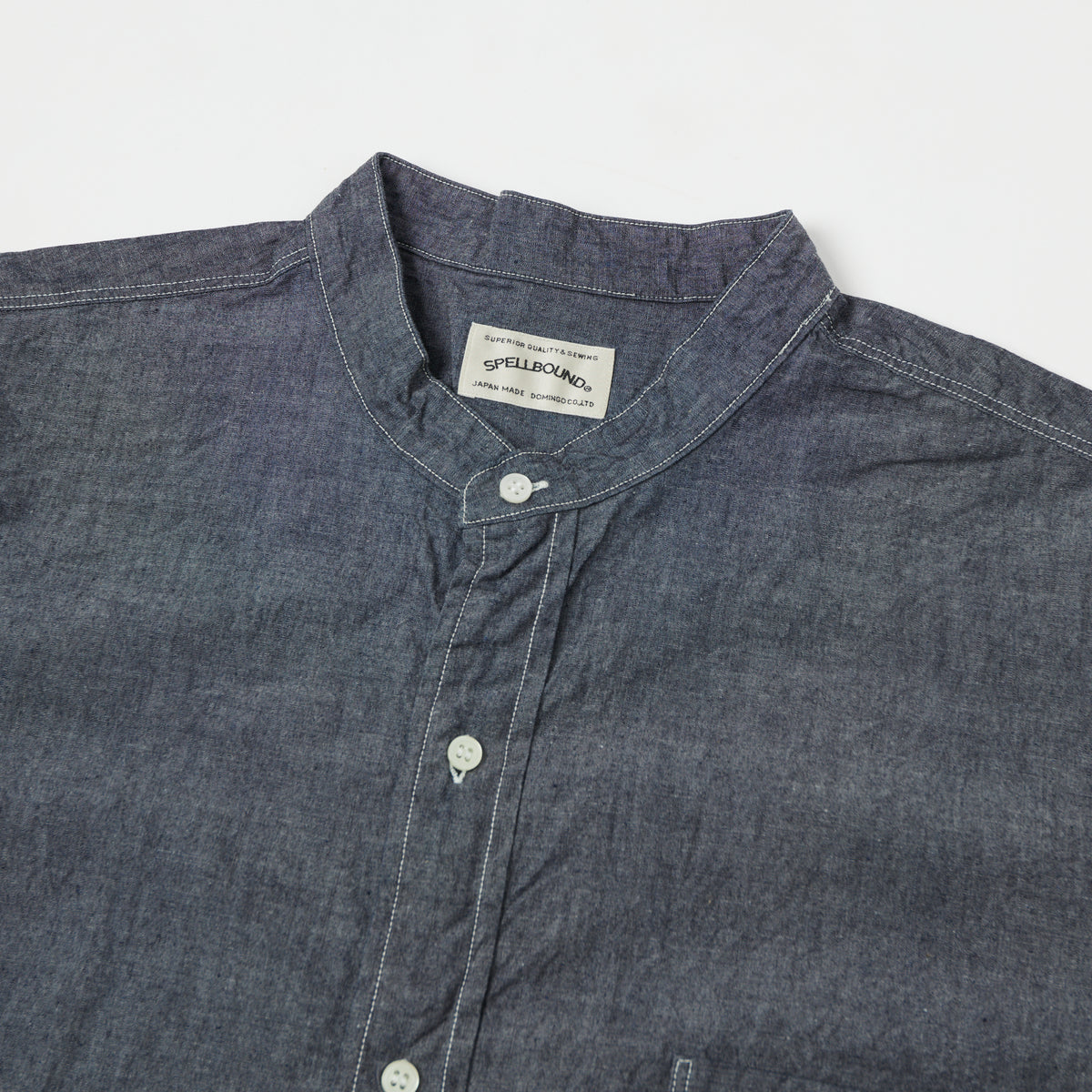 Spellbound Stand Collar Chambray Shirt - Navy
