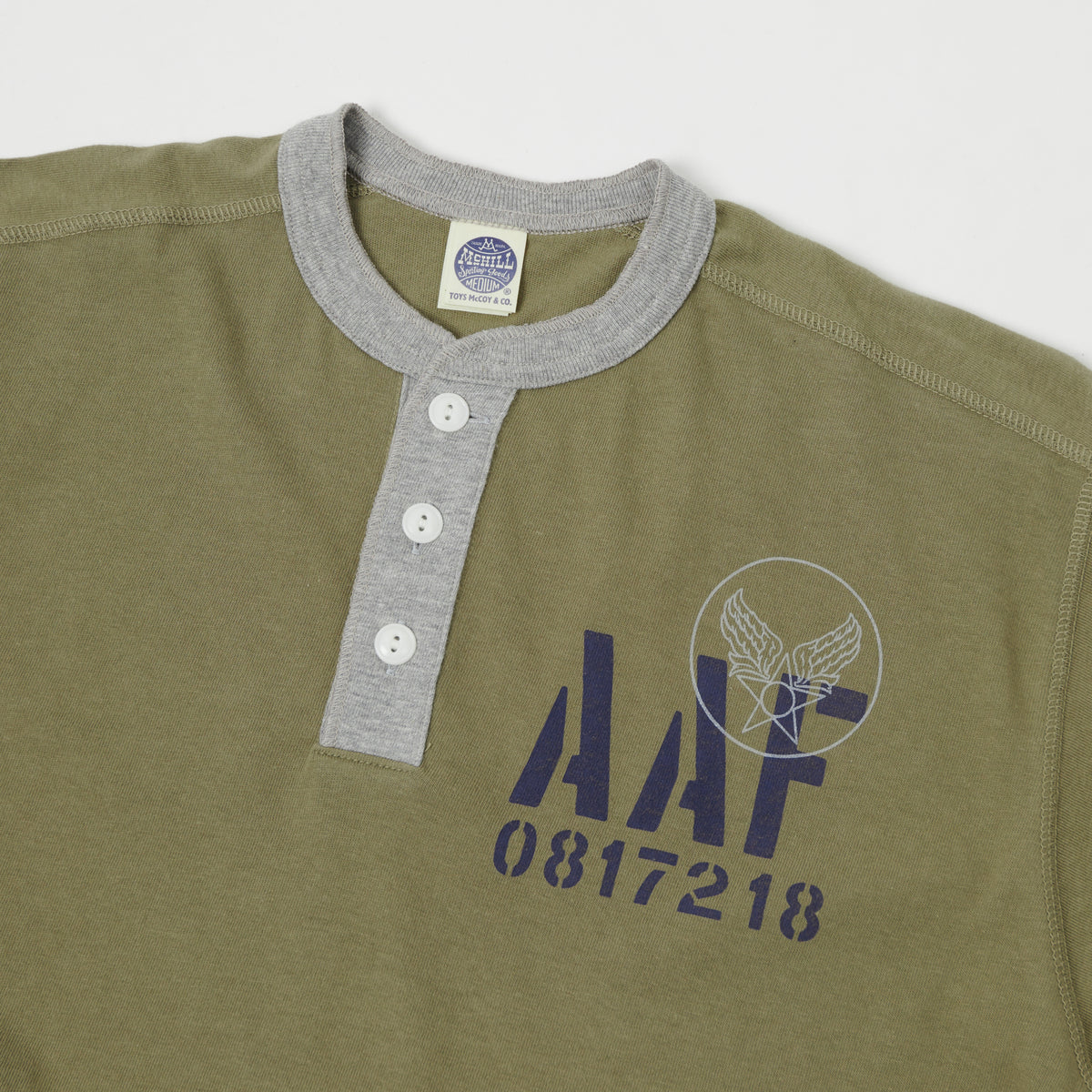 TOYS McCOY 'AAF' Military Union Henley - Army/Grey