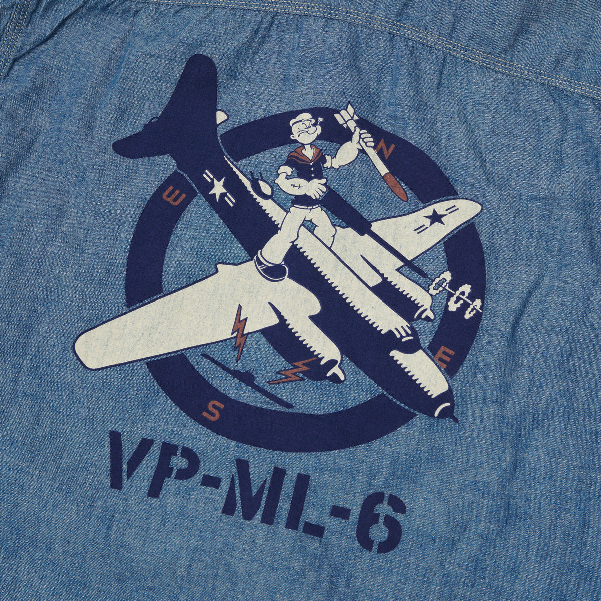 TOYS McCOY 'Popeye' Print Military Chambray Shirt - Blue