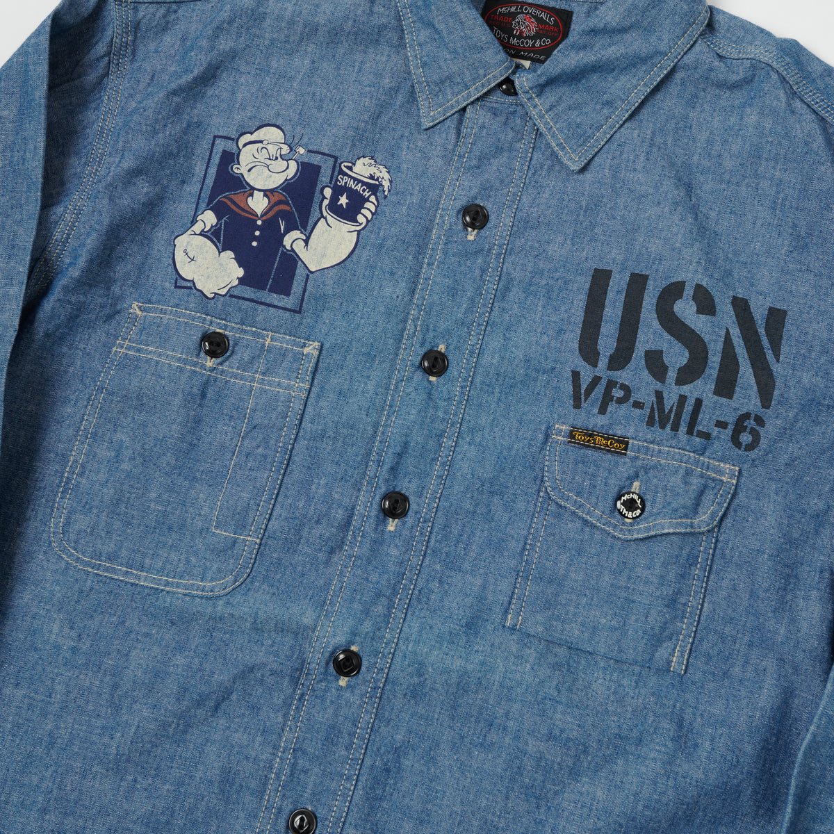 TOYS McCOY 'Popeye' Print Military Chambray Shirt - Blue
