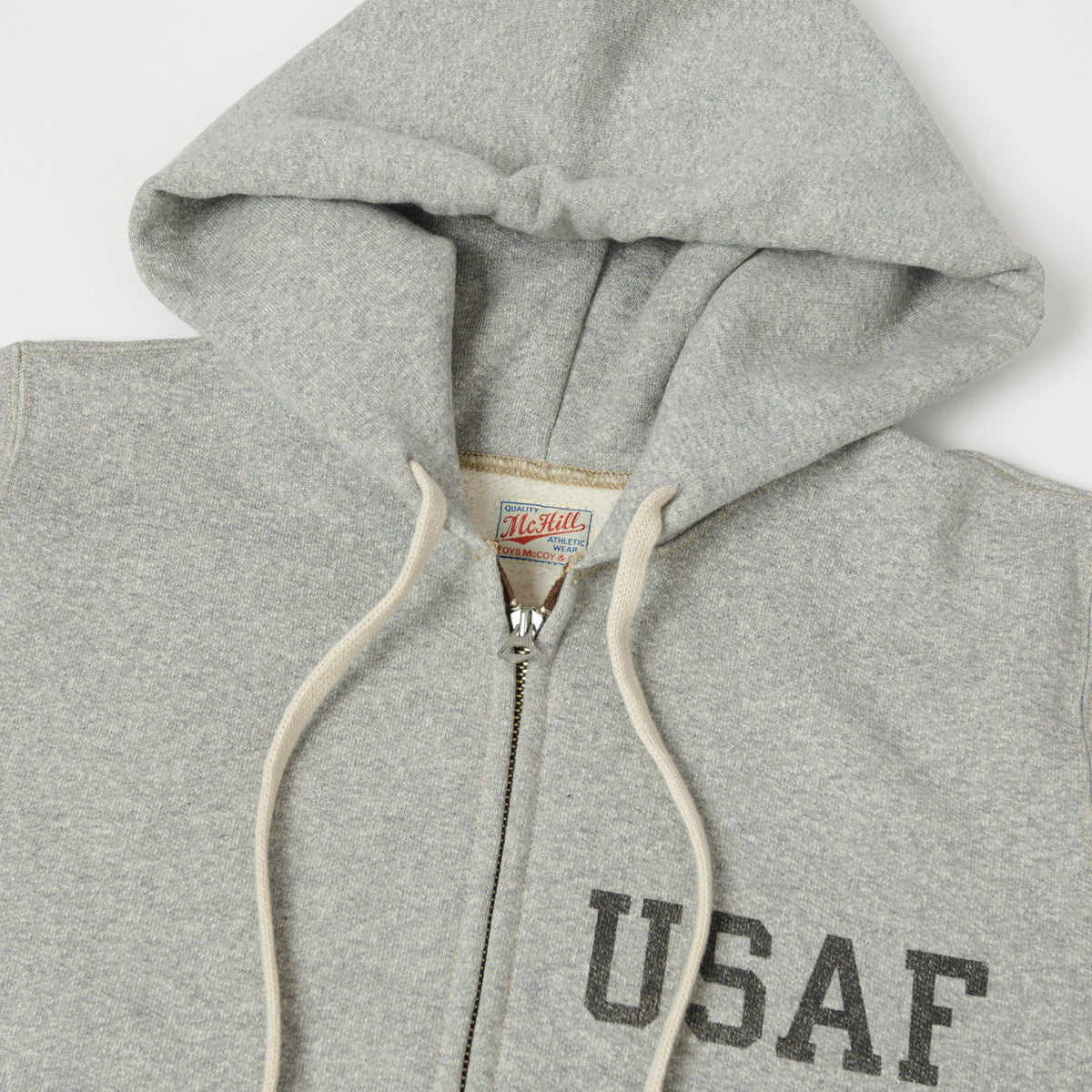 TOYS McCOY U.S.A.F Print Zip Through Hoodie - Heather Grey