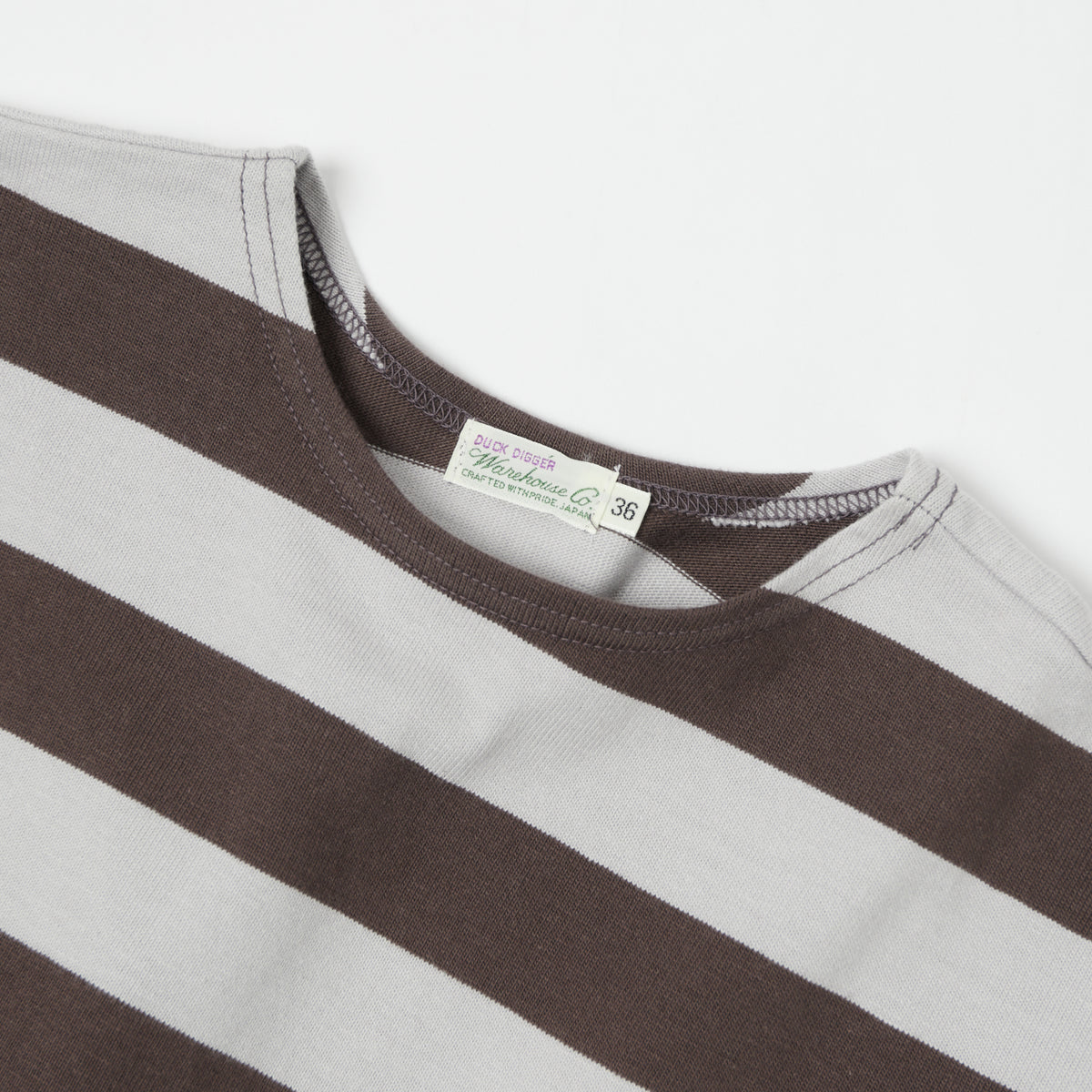 Warehouse & Co 4050 Duck Digger Border Stripe T-Shirt - Grey/Ash