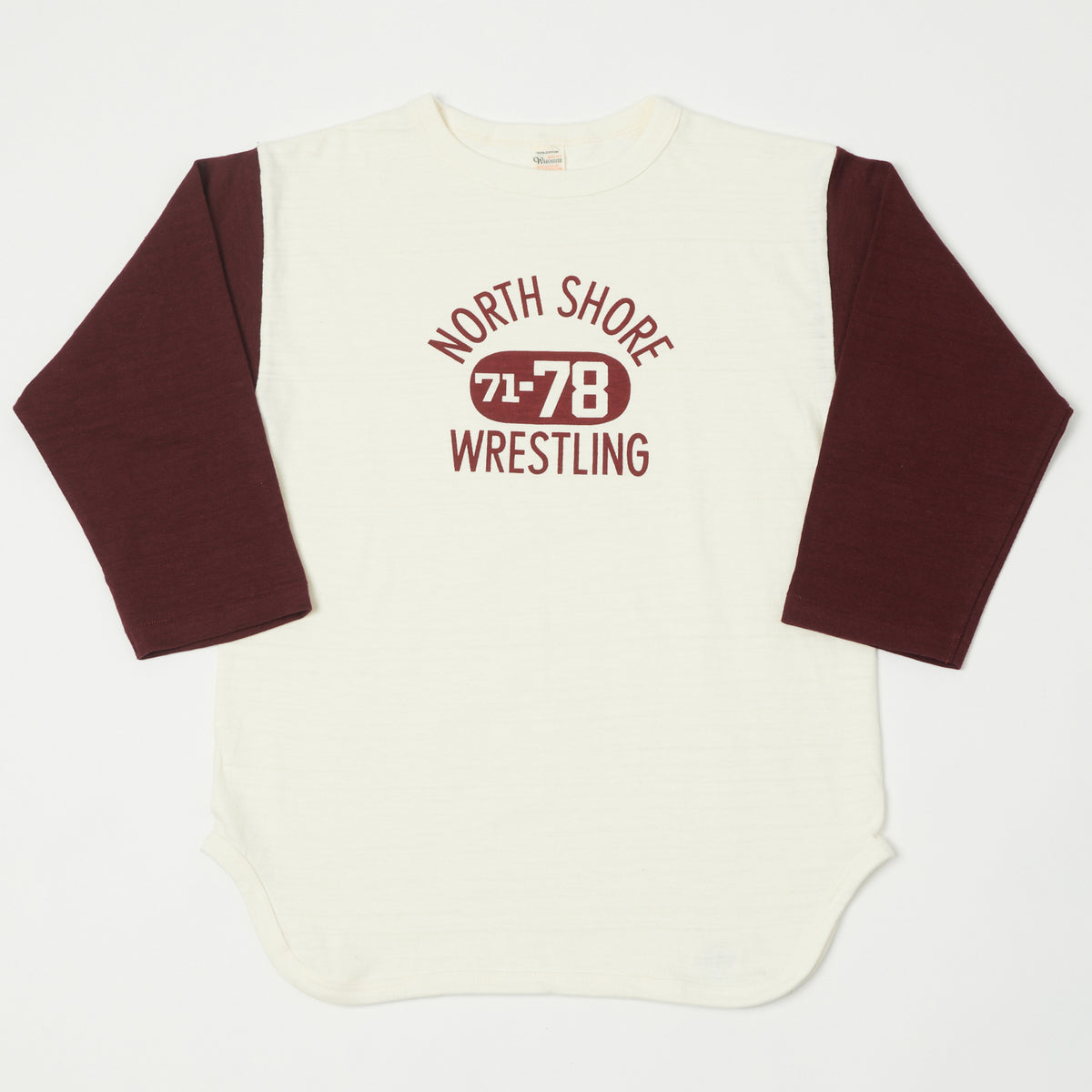 Warehouse & Co 4800 'North Shore' Baseball T-Shirt - Cream/Bordeaux