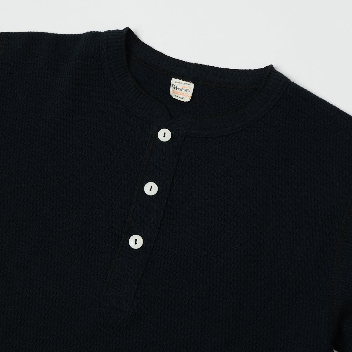 Warehouse & Co 5904 Waffle Knit Thermal Henley - Black