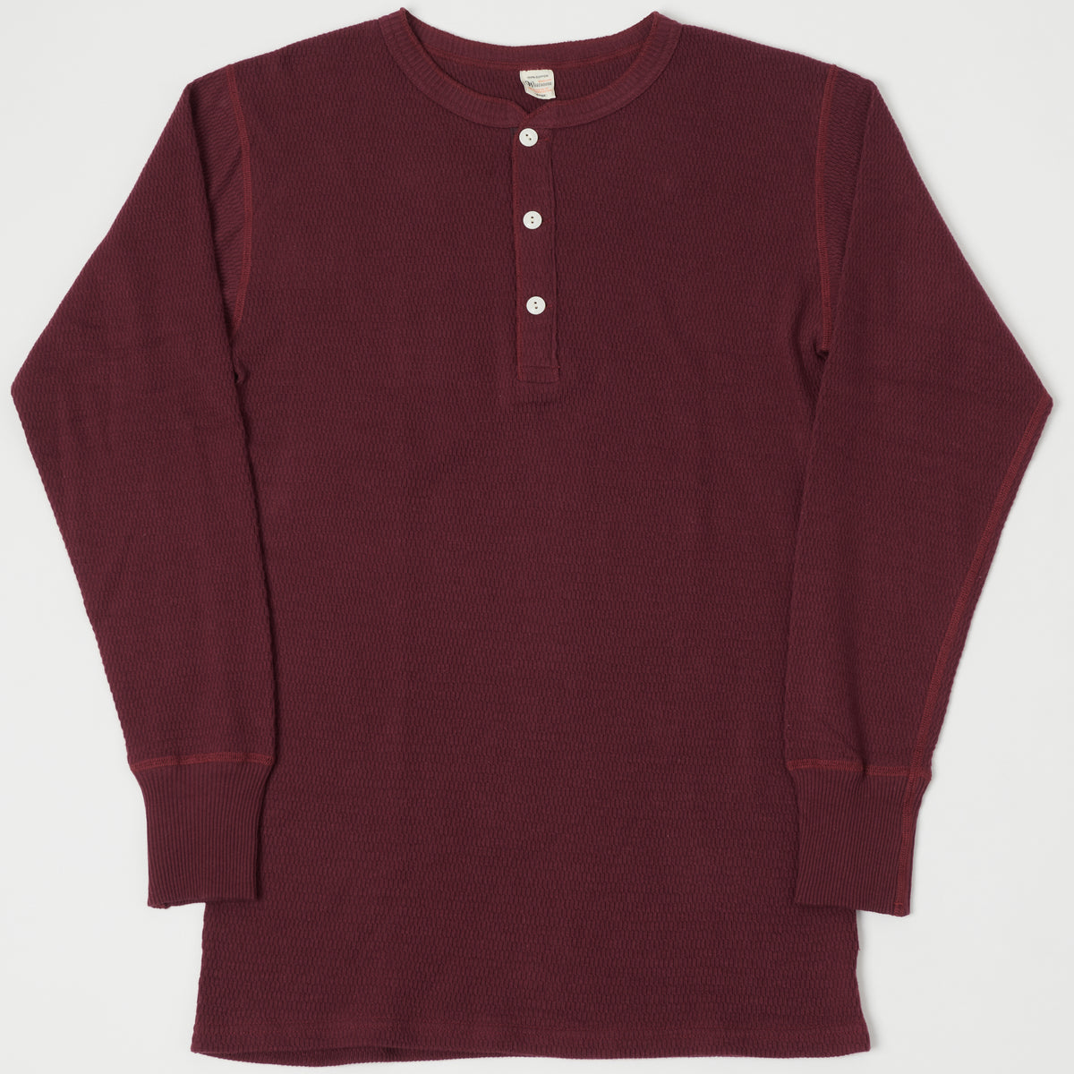 Warehouse & Co 5904 Waffle Knit Thermal Henley - Bordeaux