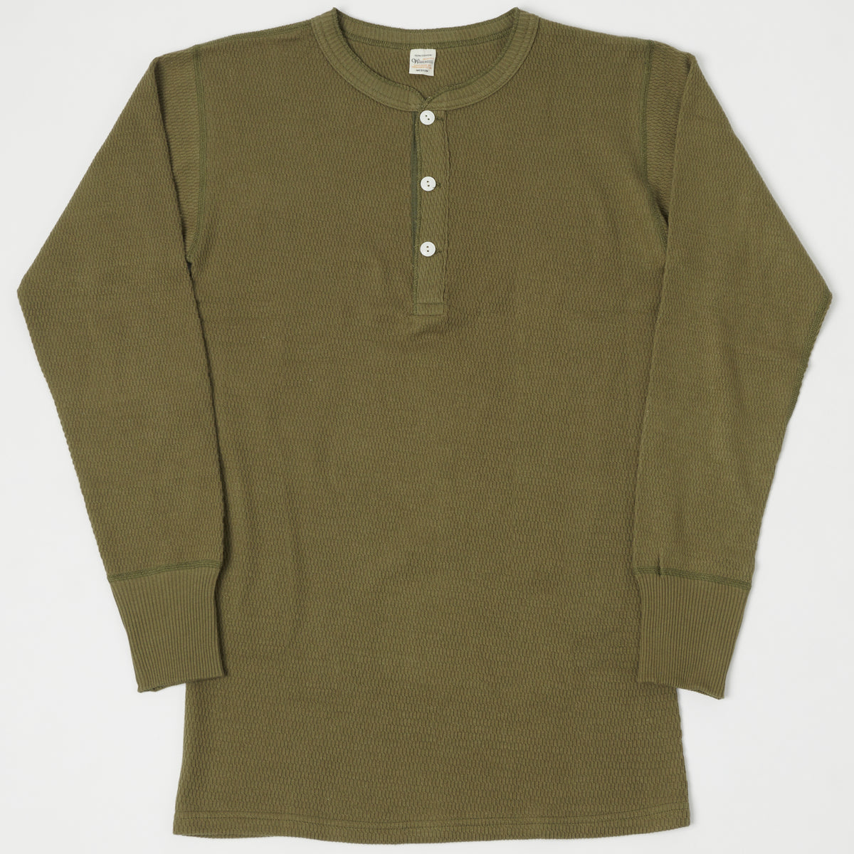 Warehouse & Co 5904 Waffle Knit Thermal Henley - Olive Drab