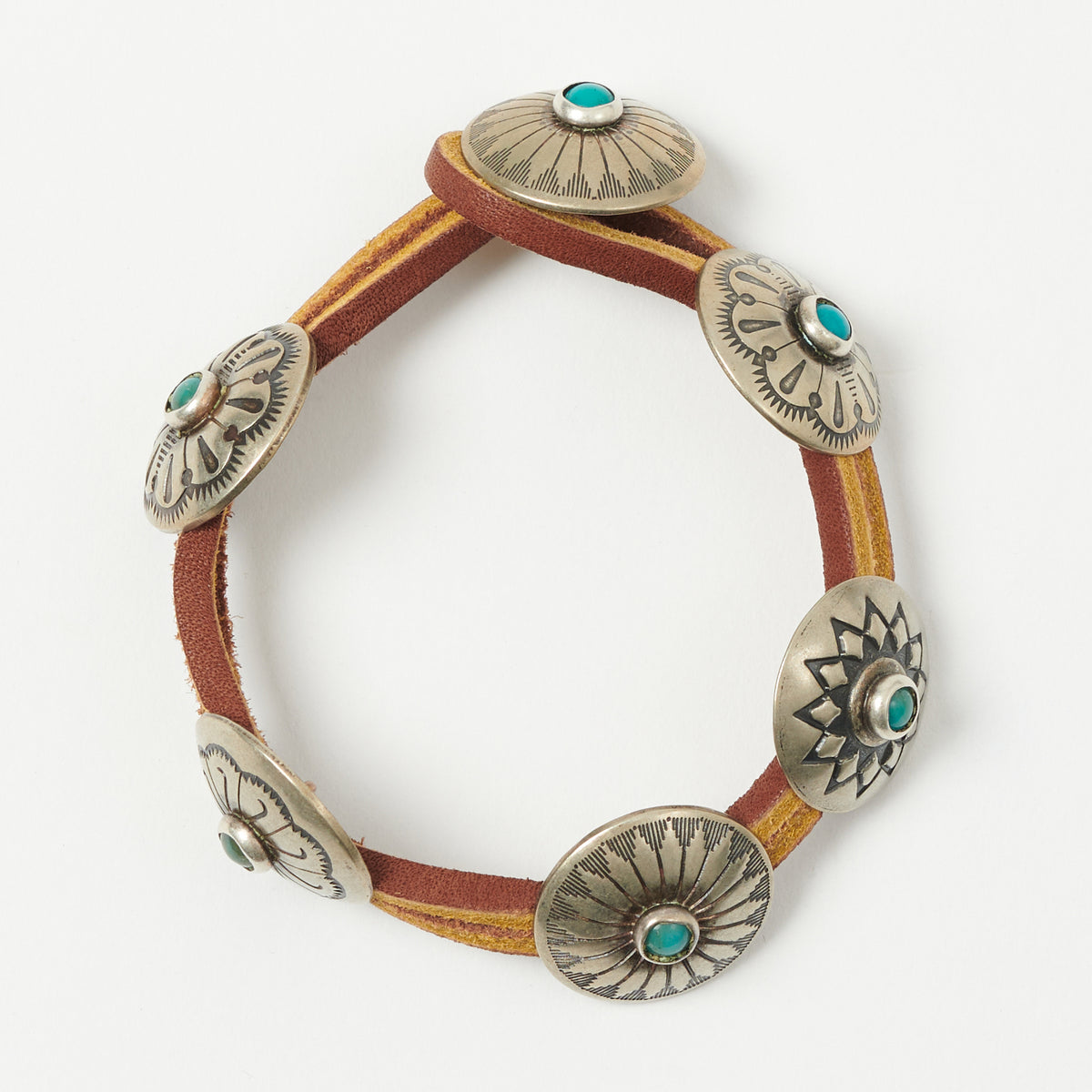 Yuketen Leather Bracelet w/ Concho - Brown
