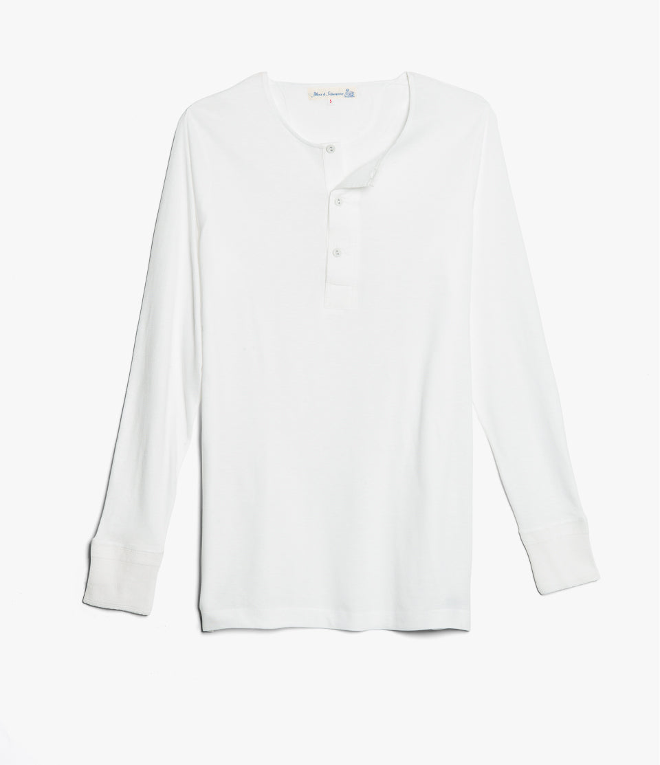 Merz b. Schwanen 'The Originals' 102 Lightweight Long Sleeve Henley - White