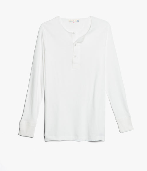 Merz b. Schwanen 'The Originals' 102 Lightweight Long Sleeve Henley - White