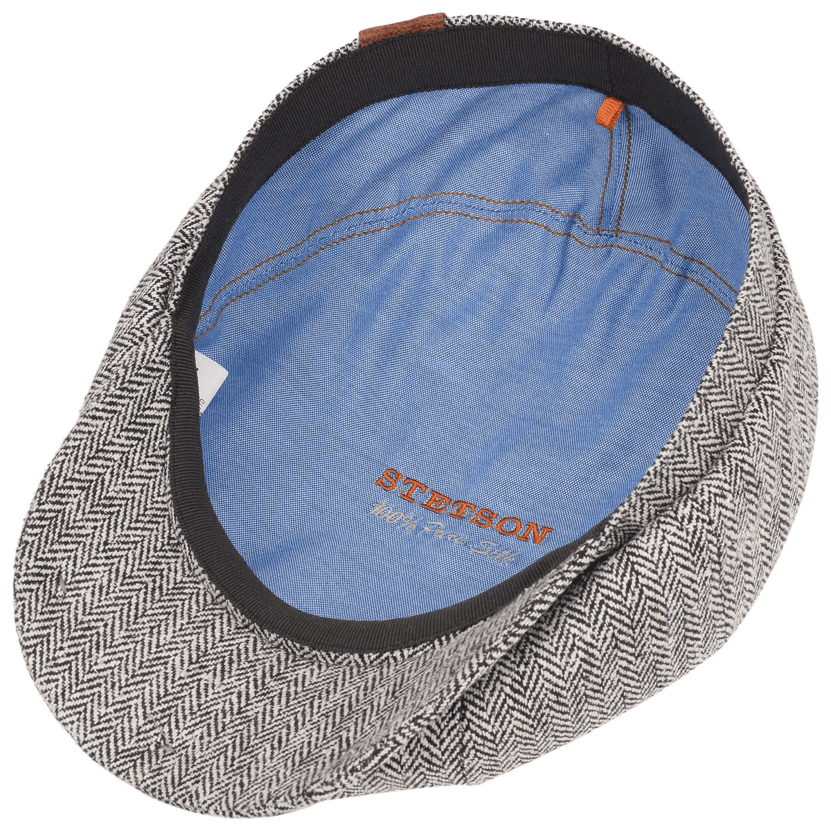 Stetson Hatteras Silk Herringbone Flat Cap - Black/White